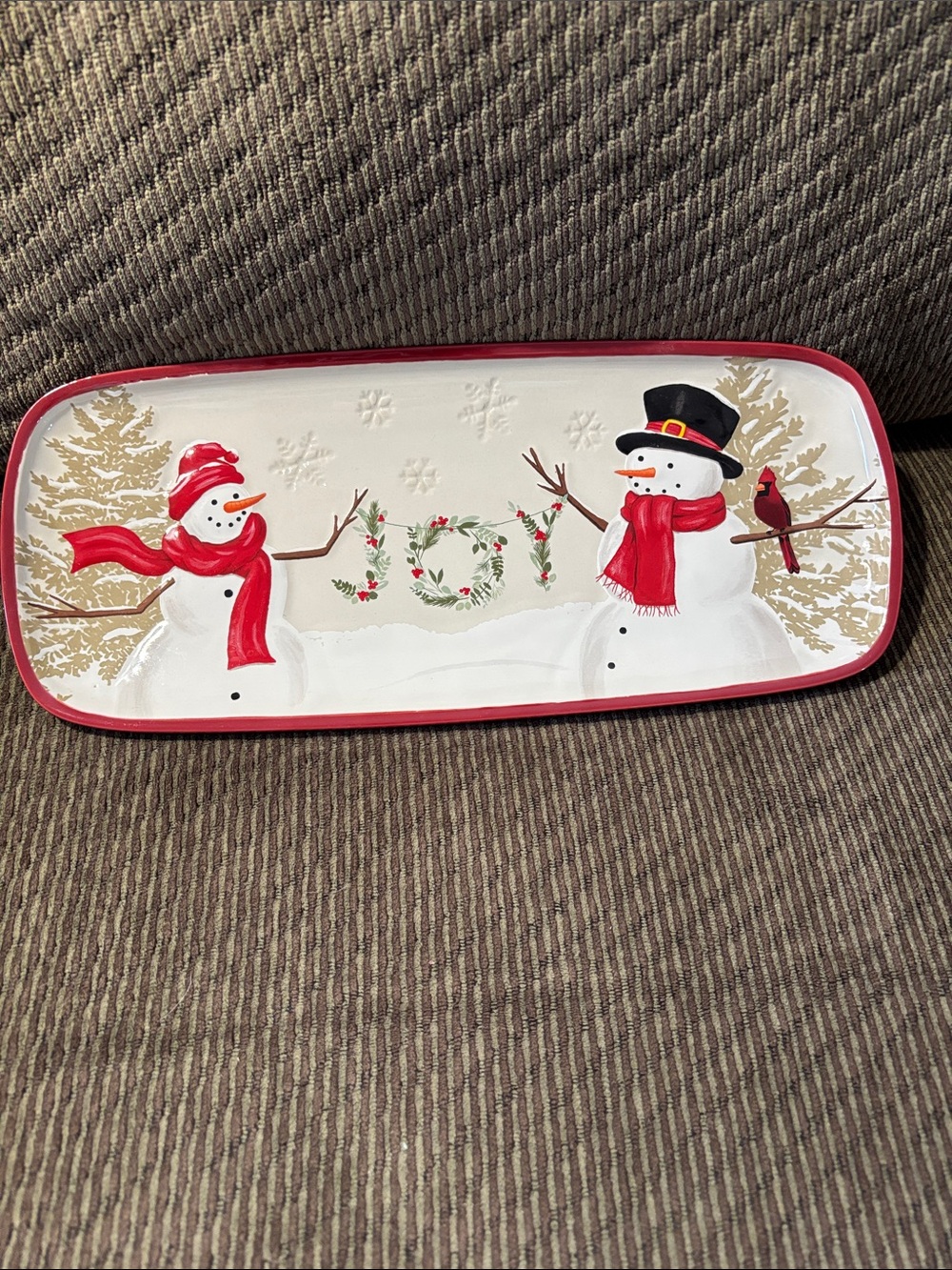 St. Nicholas Square Red and White Snowman Holiday Platter